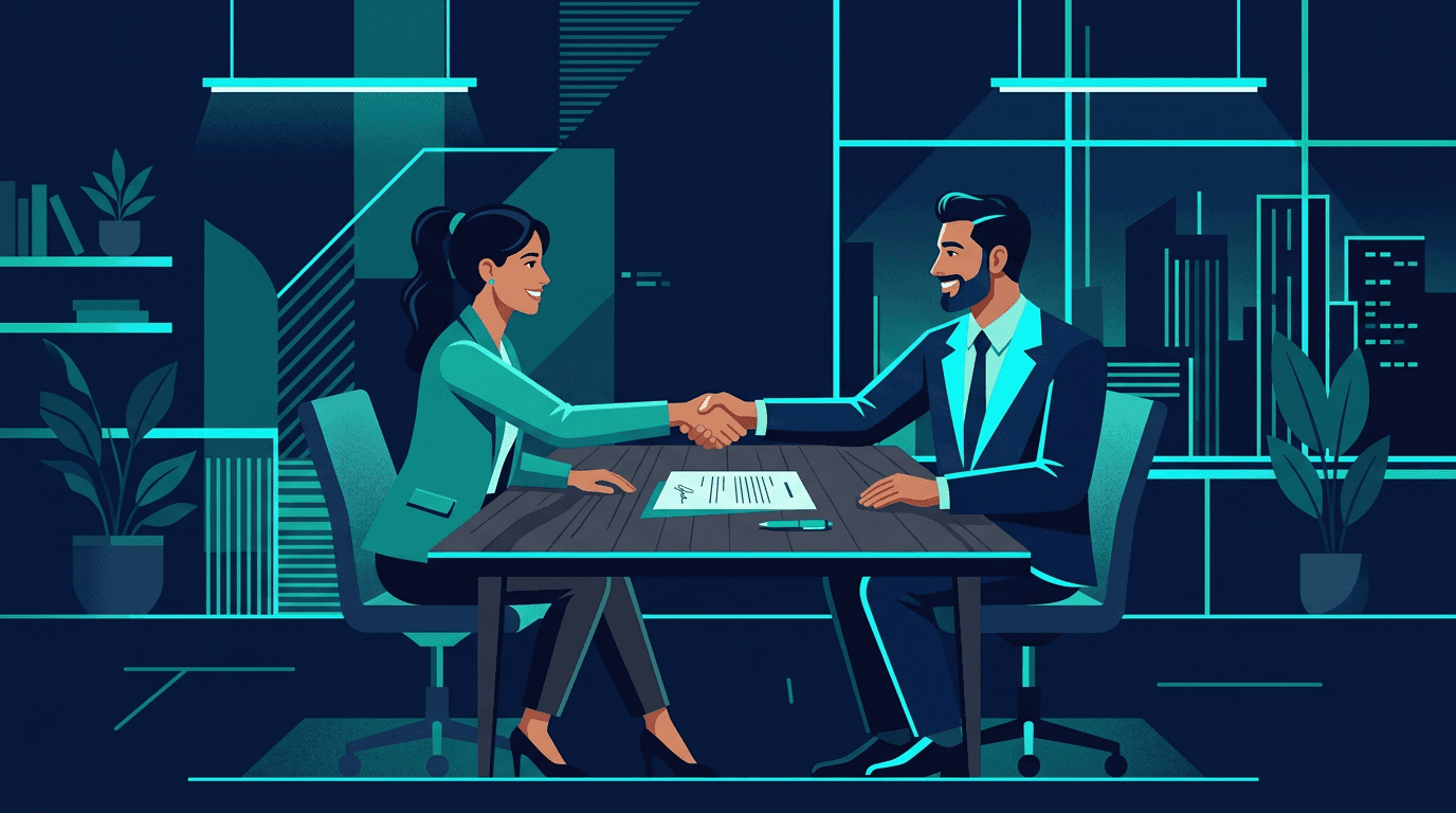 Advogado e cliente em reunião, com contrato de honorários sobre a mesa