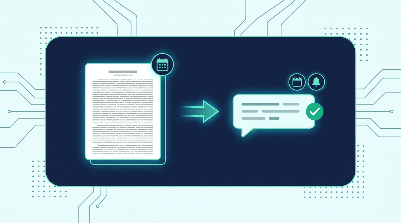 Andamento processual em linguagem técnica sendo traduzido para uma mensagem simples e clara no celular do cliente de um escritório de advocacia