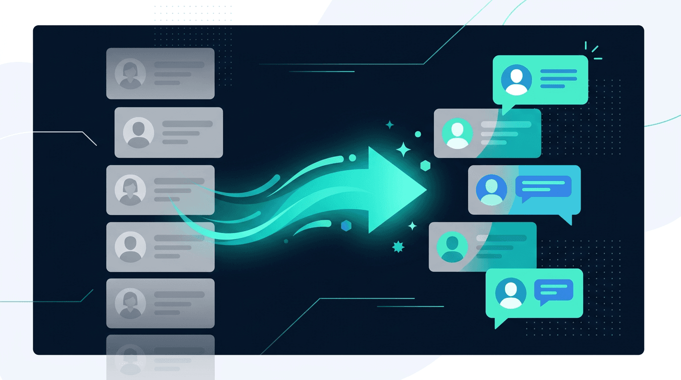 Lista de contatos antigos sendo reativada e transformada em conversas ativas no WhatsApp de um escritório de advocacia